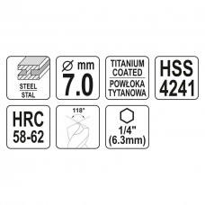 YT-44825 YATO Burghiu metal 7 mm, HDD TIN, prinder..