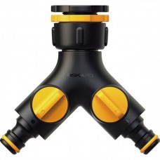 FISKARS. Conector robinet multifunctional cu 2 iesiri, filet de 1/2", 3/4" si 1"