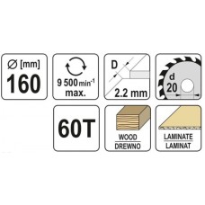 YATO Disc circular pentru lemn 160 x 2.2 x 20 mm.. YATO Disc circular pentru lemn 160 x 2.2 x 20 mm..