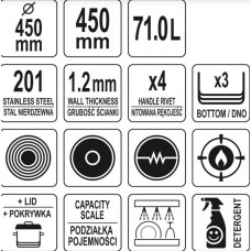 YATO Oala cu capac, 45 x 45 cm, capacitate 71 L, p..