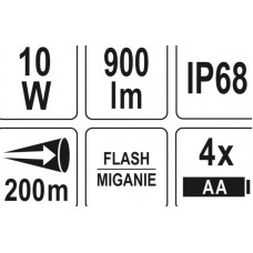 YATO Lanterna pistol 10 W, 200 Lm, 4 x AA, raza ac..