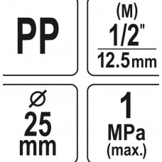 FLO Conector pentru tevi PP, dimensiune 25 mm x 1/.. FLO Conector pentru tevi PP, dimensiune 25 mm x 1/..