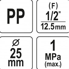 FLO Conector pentru tevi PP, dimensiune 25 mm x 1/.. FLO Conector pentru tevi PP, dimensiune 25 mm x 1/..