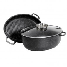 RL-KCS01 ROYALTY LINE, Tigaie grill si cratita, forma ovala, interior marmorat, cu capac