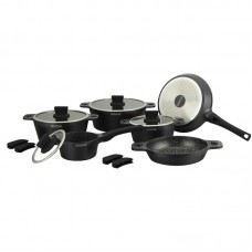 RL-RS1014M BLACK ROYALTY LINE Set oale cu capac, cu interior marmorat, 14 piese, culoare negru