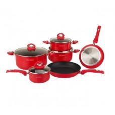 RL-FM10L-RED ROYALTY LINE Set 4 oale cu capac si 2 tigai, cu interior marmorat, 10 piese, culoare rosu