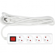VOREL Prelungitor electric cu impamantare, 4 prize, 3 m, Alb, Plastic, ON/OFF VOREL Prelungitor electric cu impamantare, 4 prize, 3 m, Alb, Plastic, ON/OFF