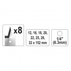 YATO Set 8 burghie plate pentru lemn, dimensiune 1..