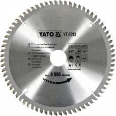 Disc fierastrau wolfram pentru aluminiu 210 mm x 72T YATO