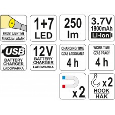 YATO Lampa LED cu acumulator Li-Ion 3.7V, 250 lm..