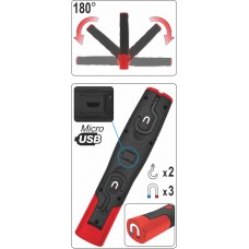 Yato Lampa cu 3 magneti 37 leduri 140 lm cu acumul..