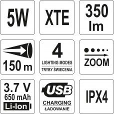  Yato Lanterna 5 W cu acumulator Li-ion 650 mAh 35..