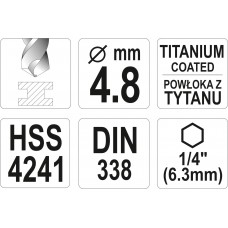 Yato Burghiu pentru metal 1/4 ,4.8 mm..