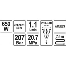 Yato Pistol vopsit 650 W presiune 207 bar furtun 7..
